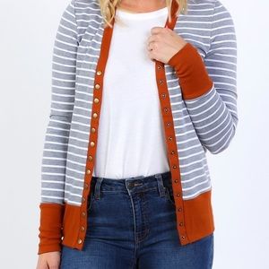 Rust and grey snap sweater